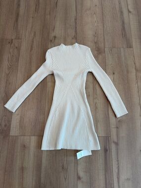 Cream Ribbed Long-Sleeve Knit Dress